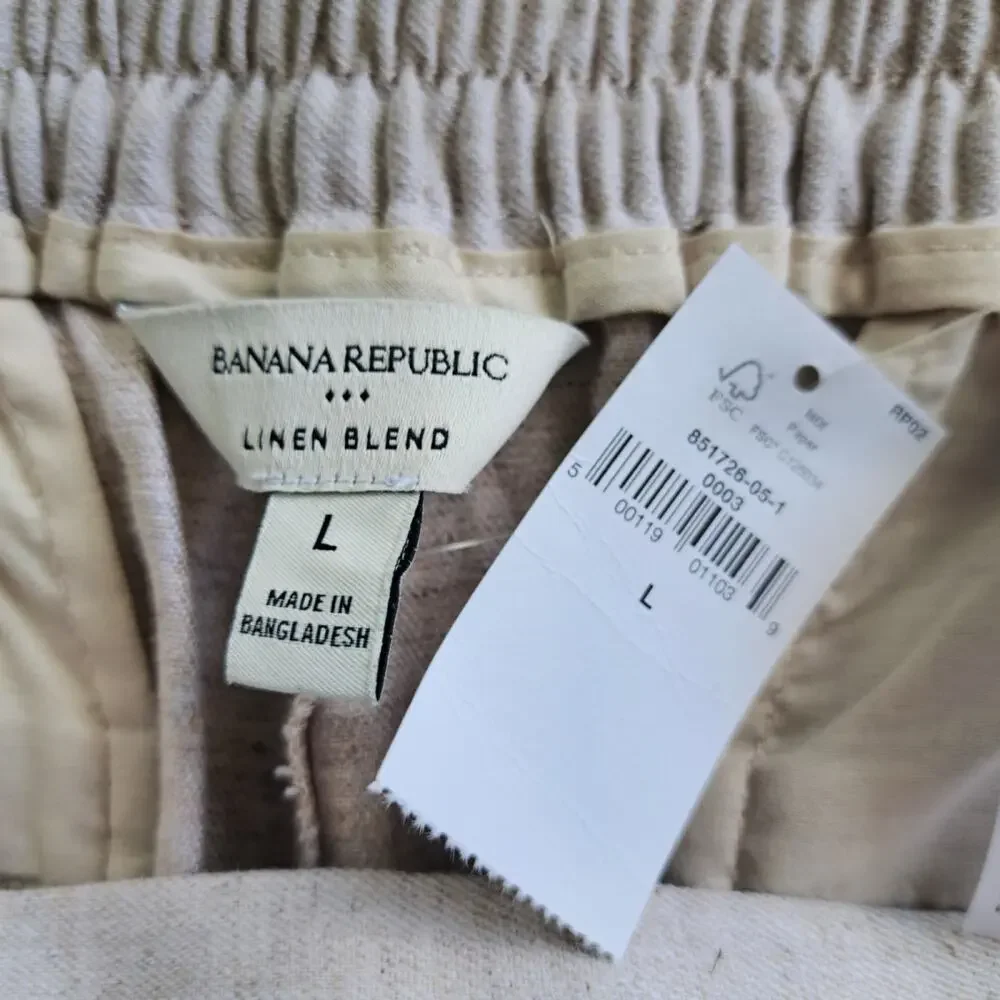 NEW Banana Republic Wide-Leg Linen-Blend Cropped Pull-On Pant Large Beige Flax